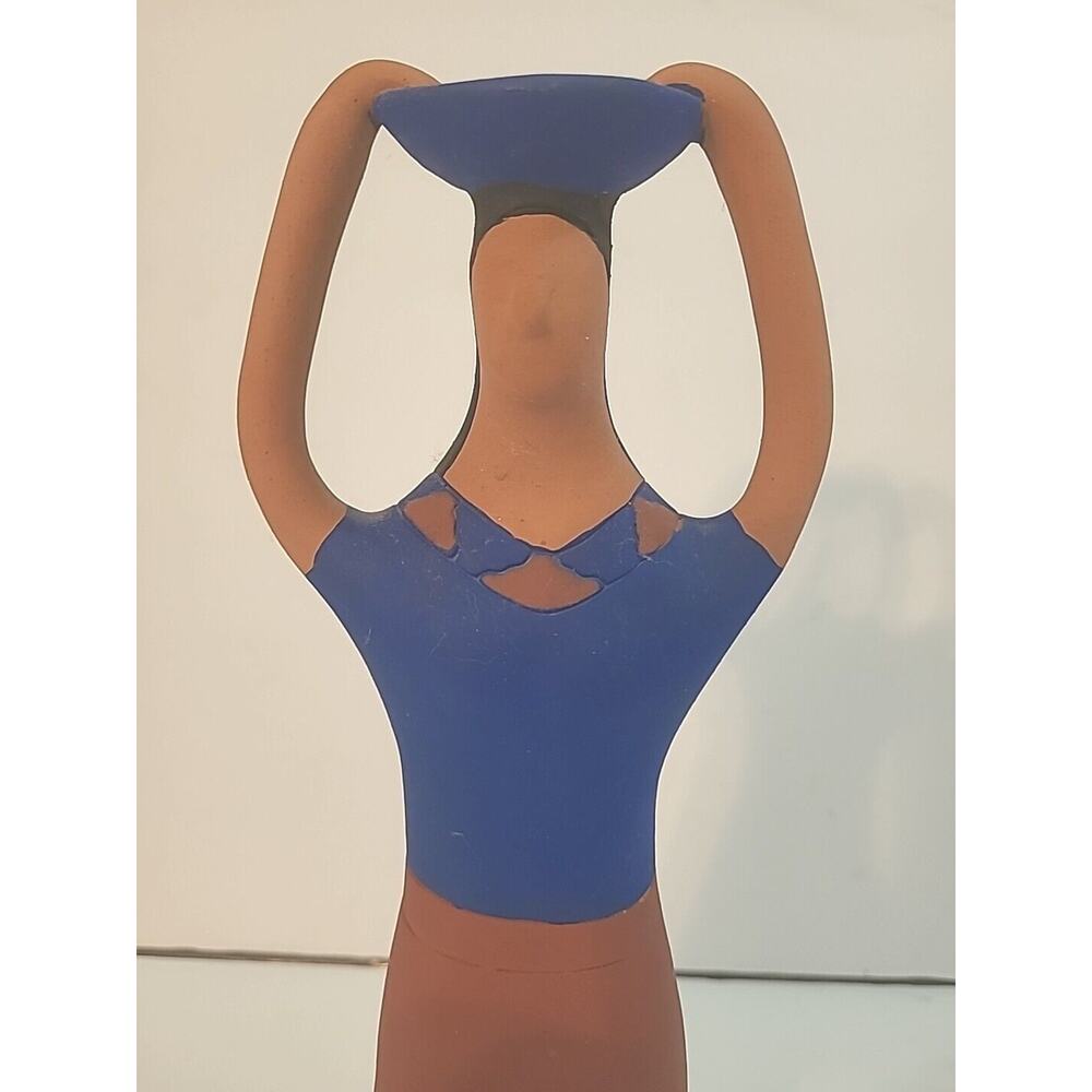Vintage Clay Ceramic Figurine Mexican Folk Art Clay Women Royal